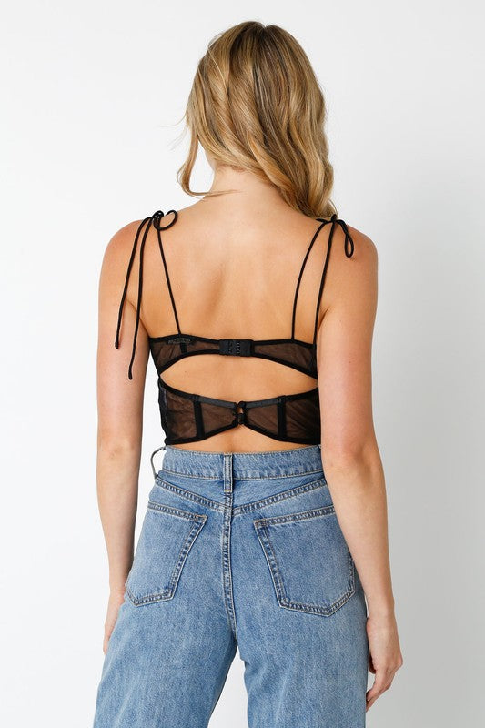 Eliza Gold Printed Corset Mesh Bralet Top in Black – Lace & Beads