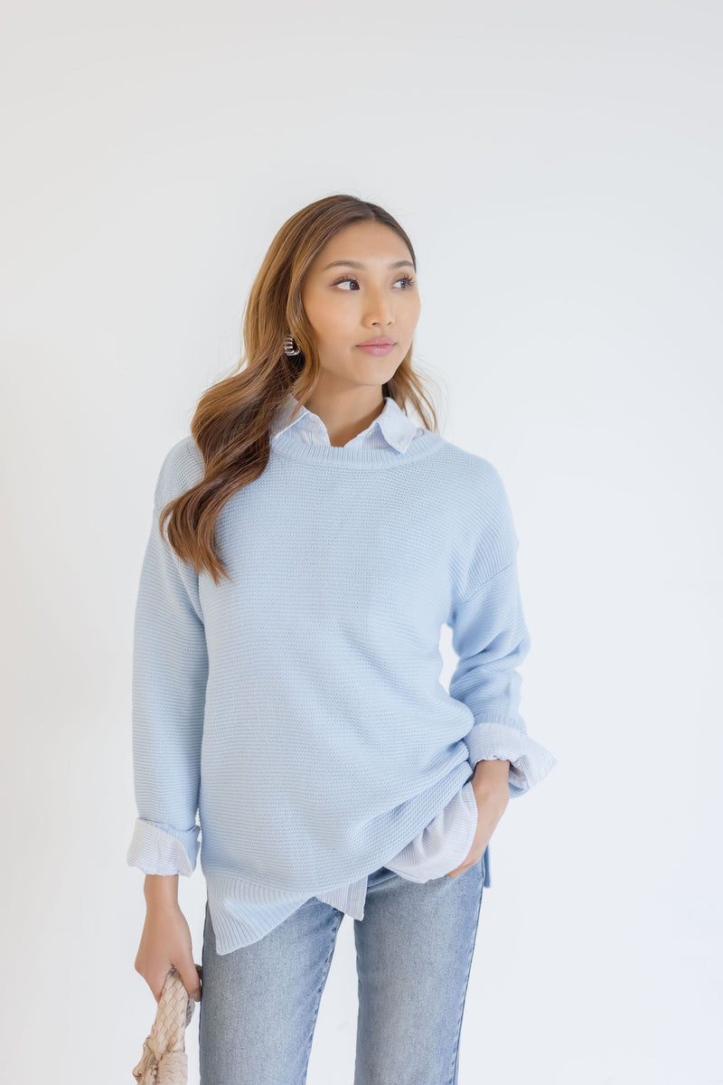 Sky Blue Mini Waffle Knit Sweater – The Shop