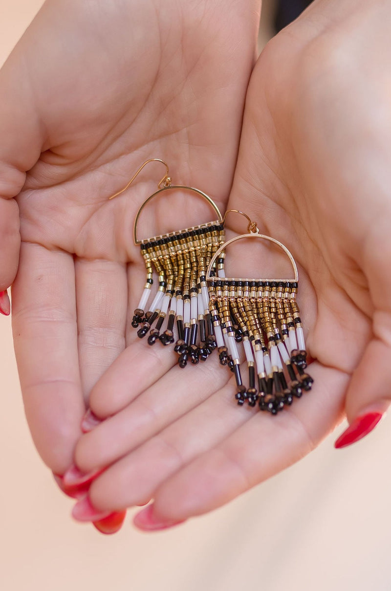 Maleah Beaded Fringe Drop Earrings Black – Miss Match Group Inc.