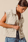  Sleeveless Button Down Quilted Vest Nude