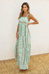 Sleeveless Abstract Print Maxi Dress Green