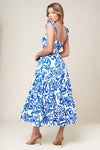 Ruffle Sleeve Floral Print Midi Dress Blue