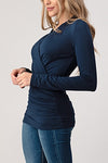 Long Sleeve Surplice Pleated Top Navy