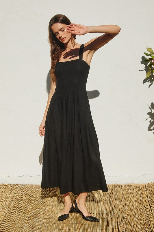 Sleeveless Linen Midi Dress Black