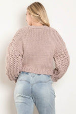 Long Sleeve Cable Knit Button Down Cardigan Mauve