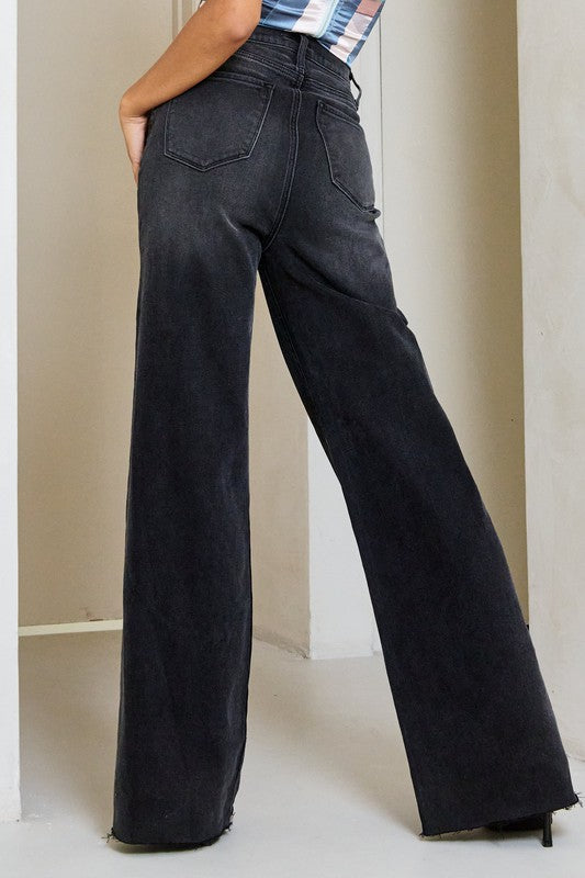  High Rise Wide Leg Jeans Black