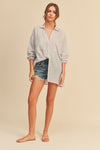 Chandler Long Sleeve Stripe Print Button Down Top Grey