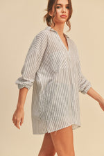 Chandler Long Sleeve Stripe Print Button Down Top Grey