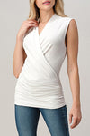  Sleeveless Surplice Pleated Top White