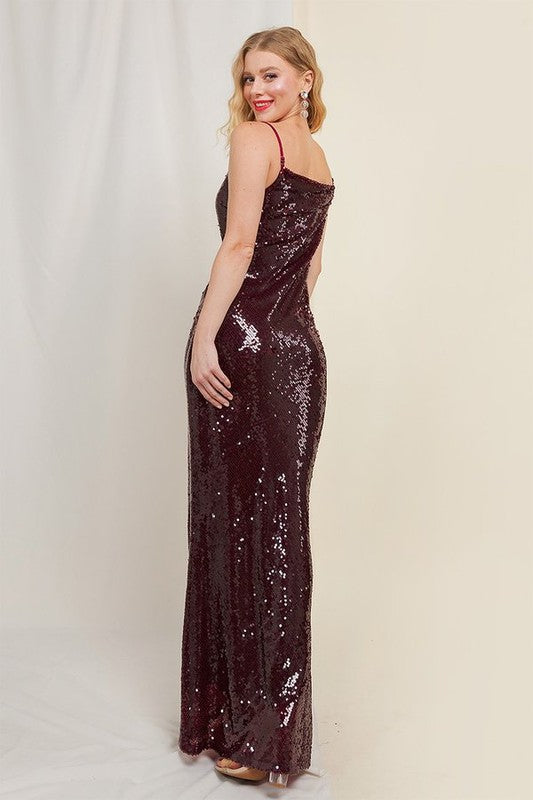 Sleeveless Sequin Maxi Dress Burgundy