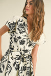 Waitlist 2/5 ♥ Carmen Short Sleeve Button Down Waist Tie Floral Print Mini Dress White