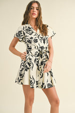 Waitlist 2/5 ♥ Carmen Short Sleeve Button Down Waist Tie Floral Print Mini Dress White