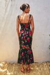 Sleeveless Floral Print Mermaid Midi Dress Black