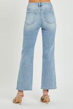 High Rise Raw Hem Straight Leg Jeans Light Wash