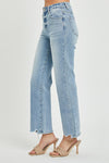 High Rise Raw Hem Straight Leg Jeans Light Wash