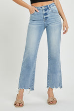 High Rise Raw Hem Straight Leg Jeans Light Wash