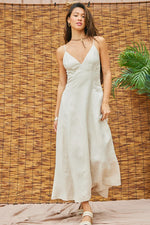  Sleeveless Open Back Linen Maxi Dress Natural