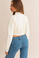 Long Sleeve Mock Neck Cut Out Cropped Sweater Top White