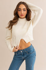 Long Sleeve Mock Neck Cut Out Cropped Sweater Top White