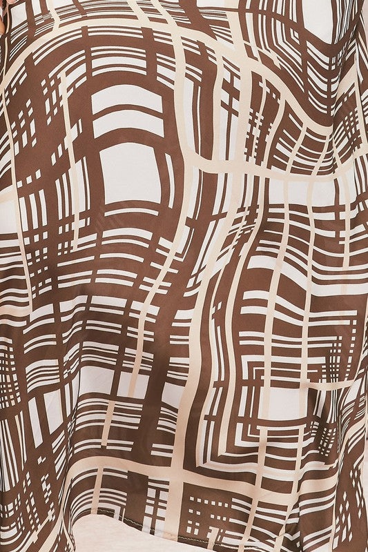  Sleeveless Abstract Print Maxi Dress Brown