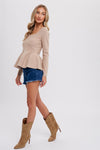 Long Sleeve Peplum Sweater Top Taupe