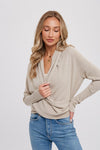 Long Sleeve Tie Front Sweater Top Taupe