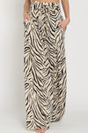  High Waist Tie Zebra Print Wide Leg Pants Beige