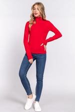  Long Sleeve Turtle Neck Sweater Top Red