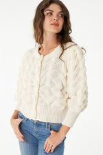  Long Sleeve Flower Button Down Cropped Cardigan Ivory