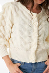  Long Sleeve Flower Button Down Cropped Cardigan Ivory