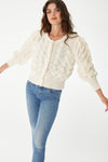  Long Sleeve Flower Button Down Cropped Cardigan Ivory