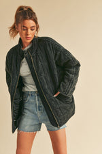  Long Sleeve Wash Oversized Quilted Jacket Black