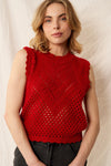 Ashton Sleeveless Crochet Knit Sweater Top Red