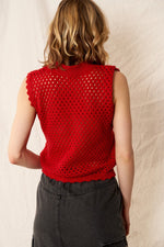 Ashton Sleeveless Crochet Knit Sweater Top Red