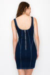 Sleeveless Contrast Seam Mini Denim Dress Dark Wash