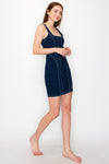 Sleeveless Contrast Seam Mini Denim Dress Dark Wash