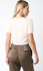 Short Sleeve Faux Fur Crop Top Beige