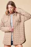  Long Sleeve Button Down Quilted Jacket Taupe