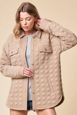  Long Sleeve Button Down Quilted Jacket Taupe