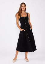 Sleeveless Button Down Front Midi Dress Black