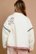  Long Sleeve Embroidered Quilted Jacket Cream