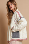  Long Sleeve Embroidered Quilted Jacket Cream