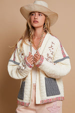  Long Sleeve Embroidered Quilted Jacket Cream