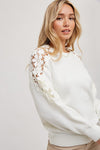 Long Crochet Sleeve Sweater Top White