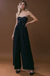 Sleeveless Sequin Bodice Wide Leg Jumpsuit Black