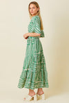 Short Sleeve Abstract Print Maxi Dress Green