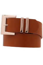 Square Metal Buckle Vegan Leather Belt Cognac
