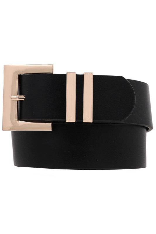 Square Metal Buckle Vegan Leather Belt Black