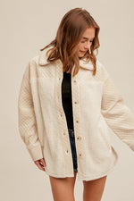 Long Sleeve Button Down Quilted Sherpa Shacket Cream