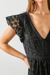 Short Sleeve Floral Print Lace Maxi Dress Black